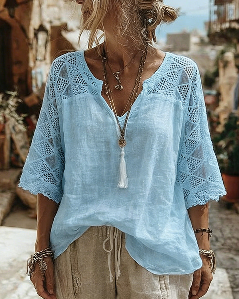 Cynthia™ | Blusa de Escote en V con Detalles de Encaje