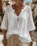 Cynthia™ | Blusa de Escote en V con Detalles de Encaje