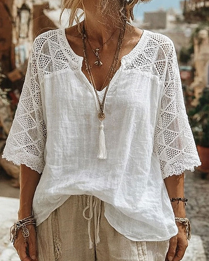 Cynthia™ | Blusa de Escote en V con Detalles de Encaje