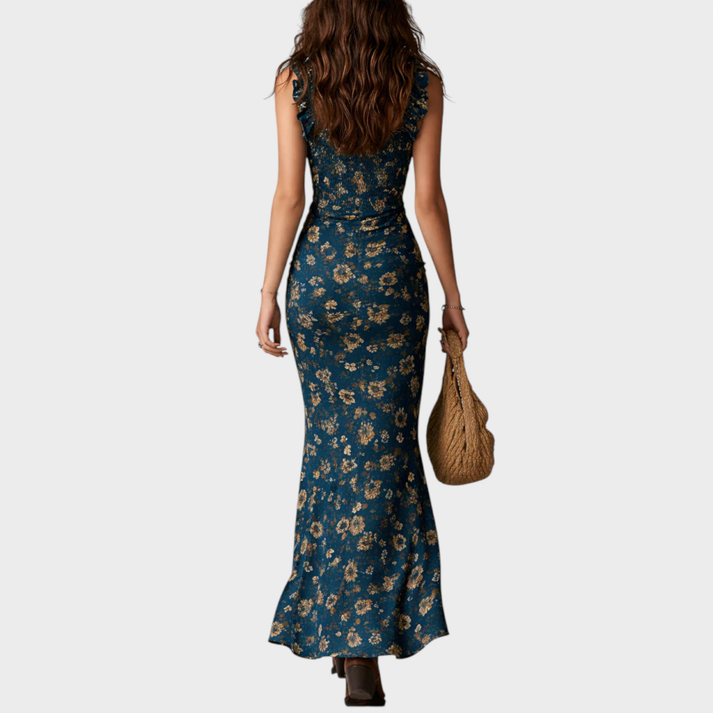 Margarita | Vestido Maxi Boho Retro sin Mangas y Con Abertura Alta
