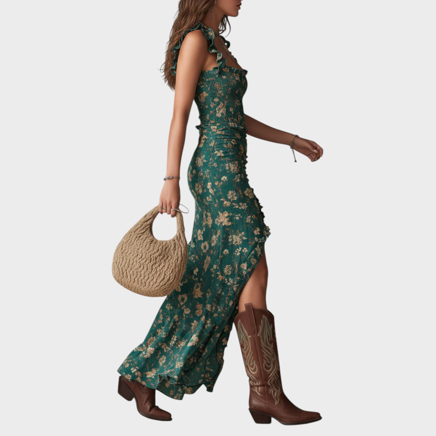 Margarita | Vestido Maxi Boho Retro sin Mangas y Con Abertura Alta