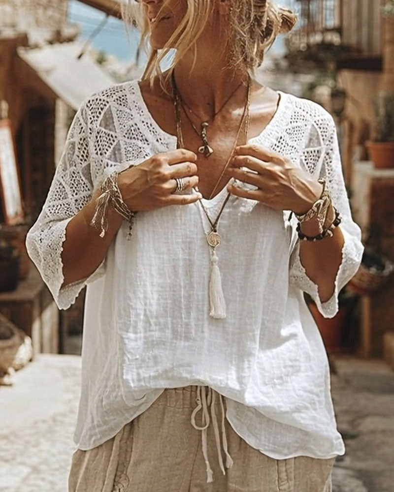 Cynthia™ | Blusa de Escote en V con Detalles de Encaje