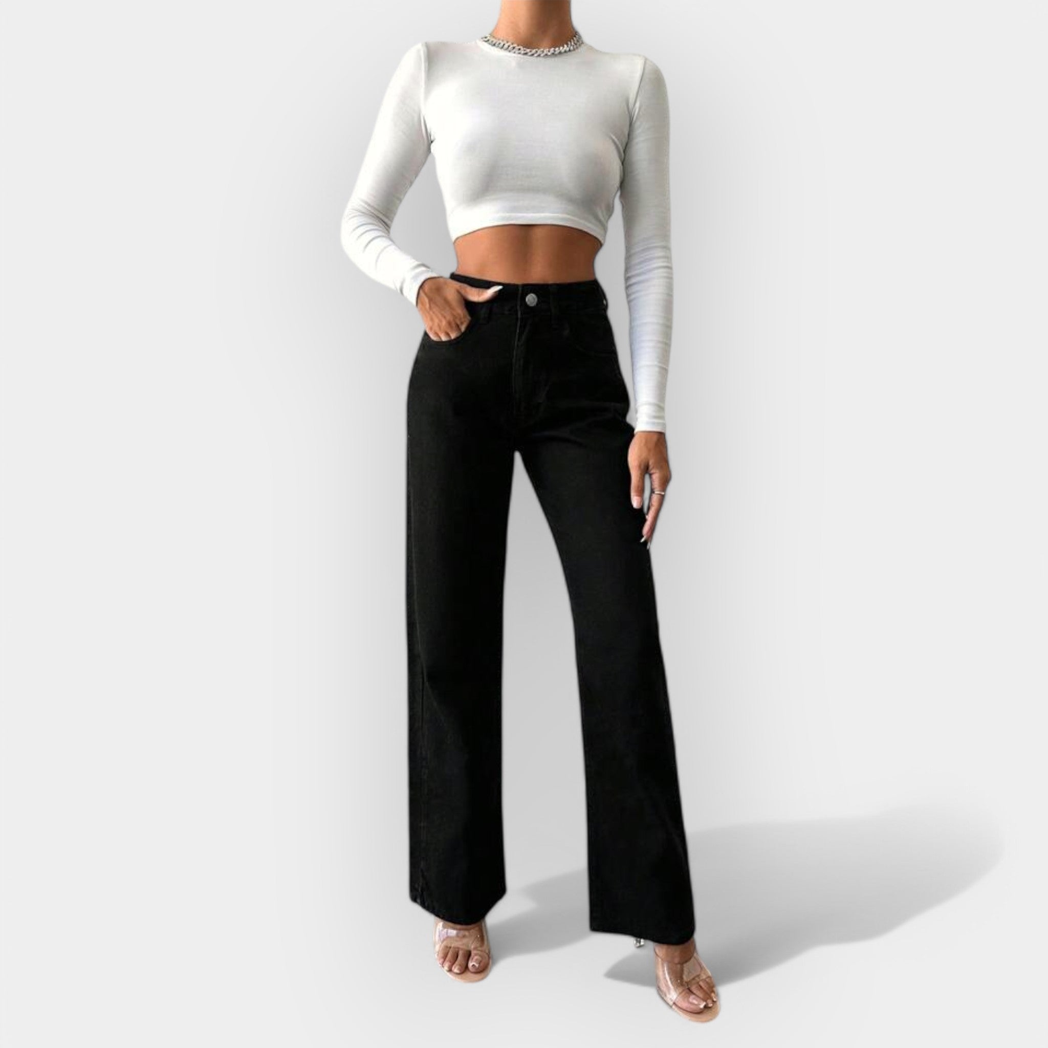 Jeans de Cintura Alta con Piernas Anchas