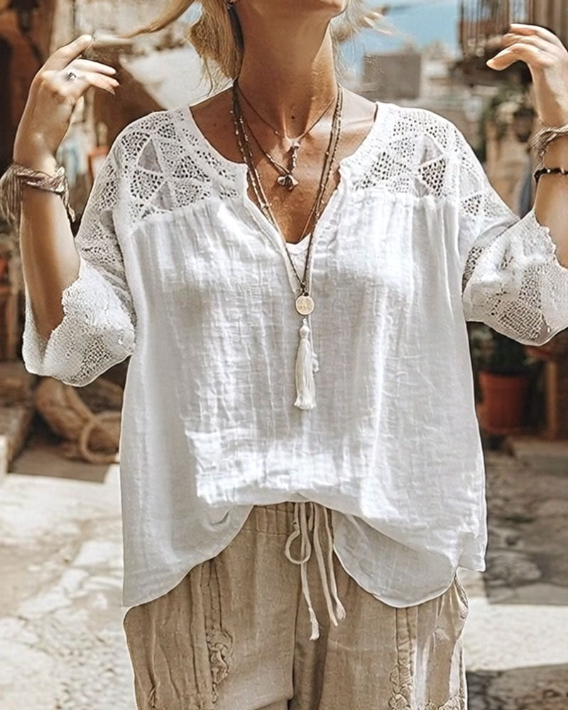 Cynthia™ | Blusa de Escote en V con Detalles de Encaje