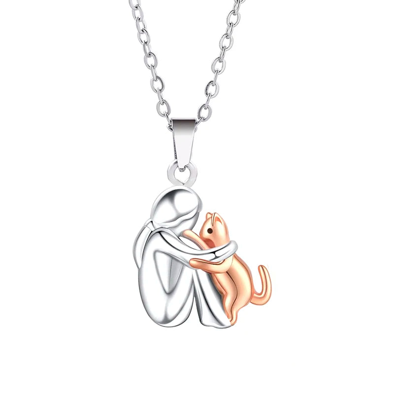 "Para Siempre en Tu Corazón" Collar con Colgante de Abrazo de Gato