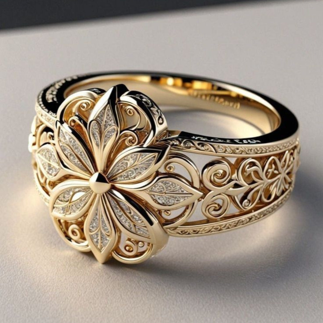 Valentina | Anillo de Oro con Zirconitas Florales Exóticas