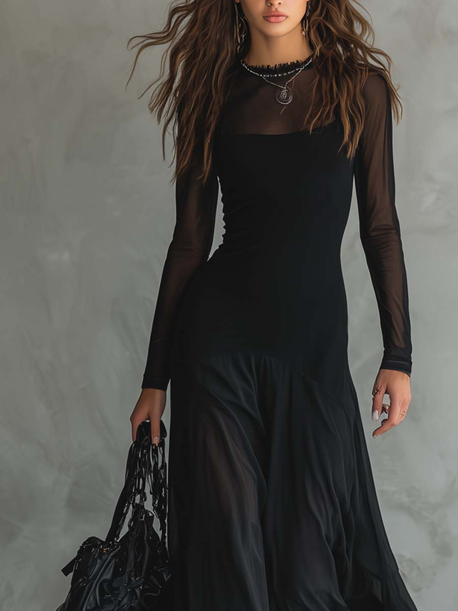 Valeria | Vestido maxi de corte amplio en tul negro