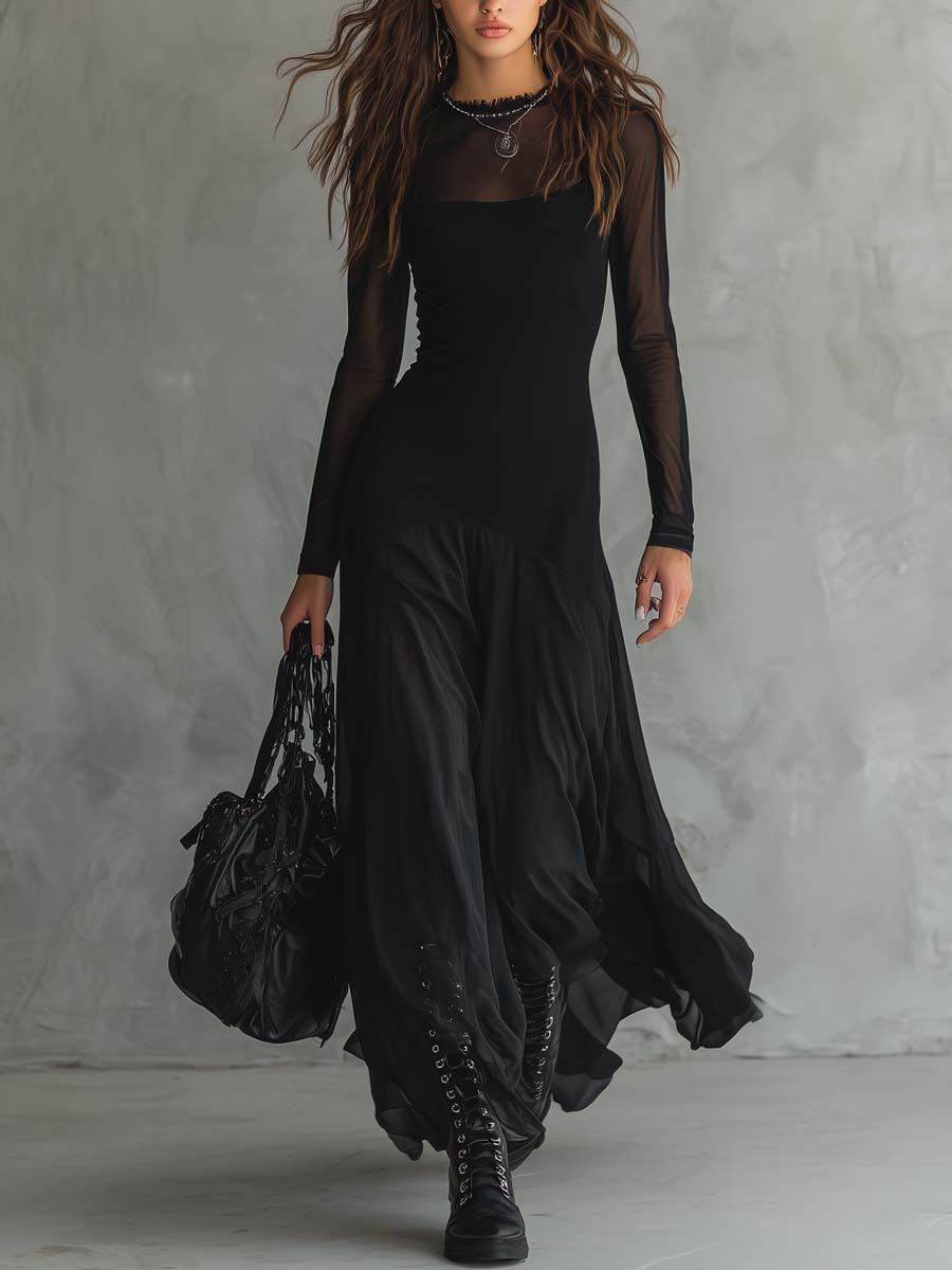 Valeria | Vestido maxi de corte amplio en tul negro