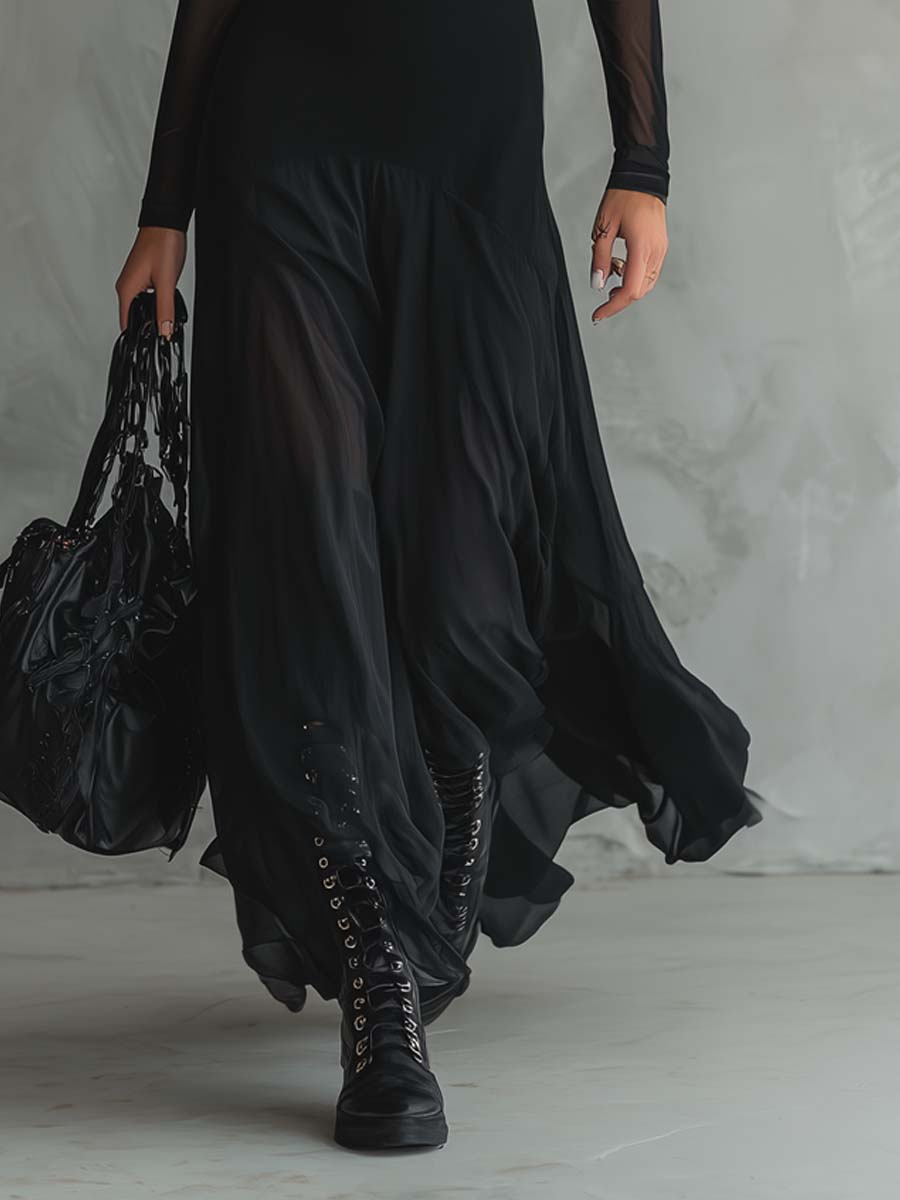 Valeria | Vestido maxi de corte amplio en tul negro