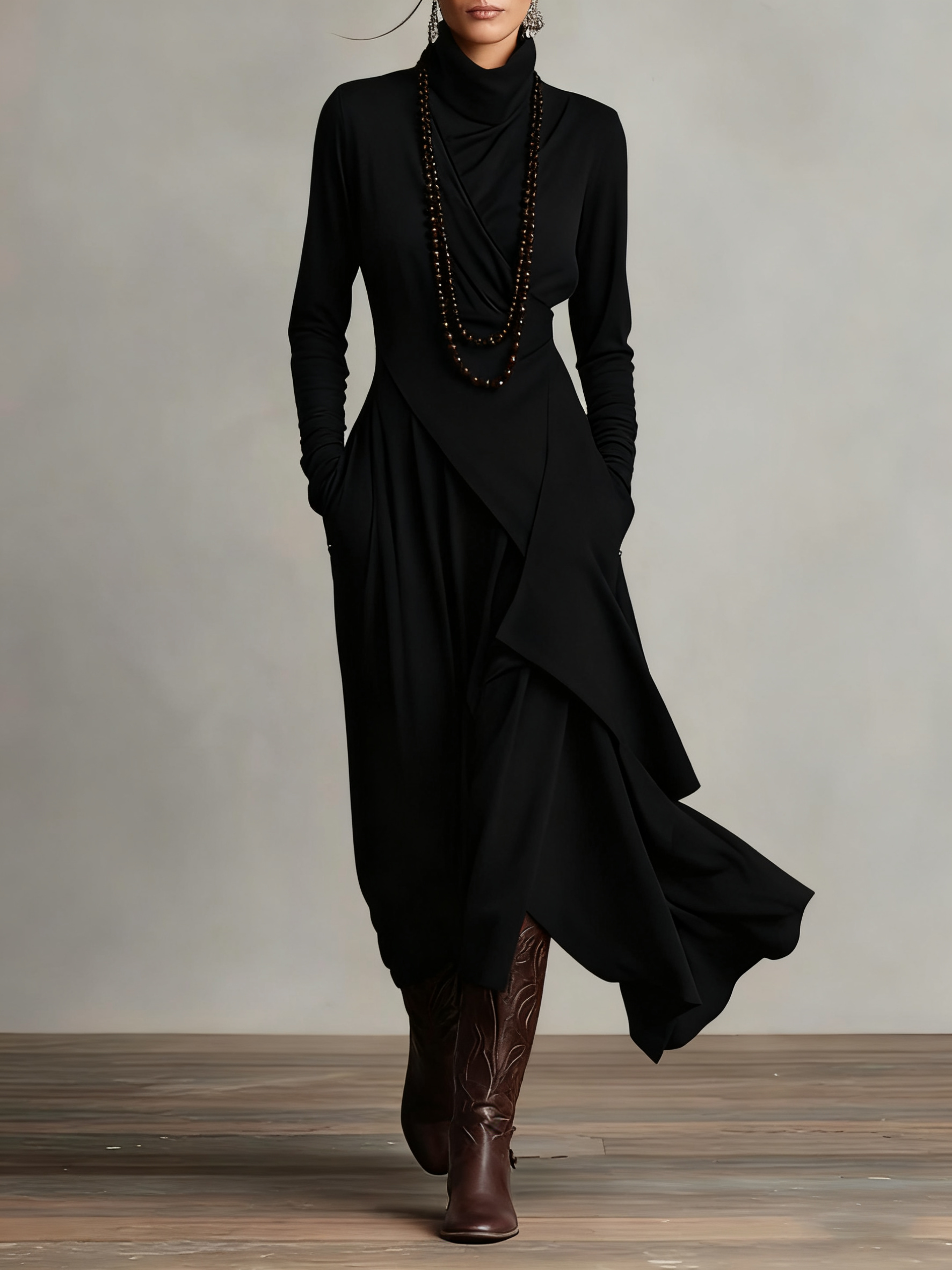 Alma | Vestido largo asimétrico con cuello alto
