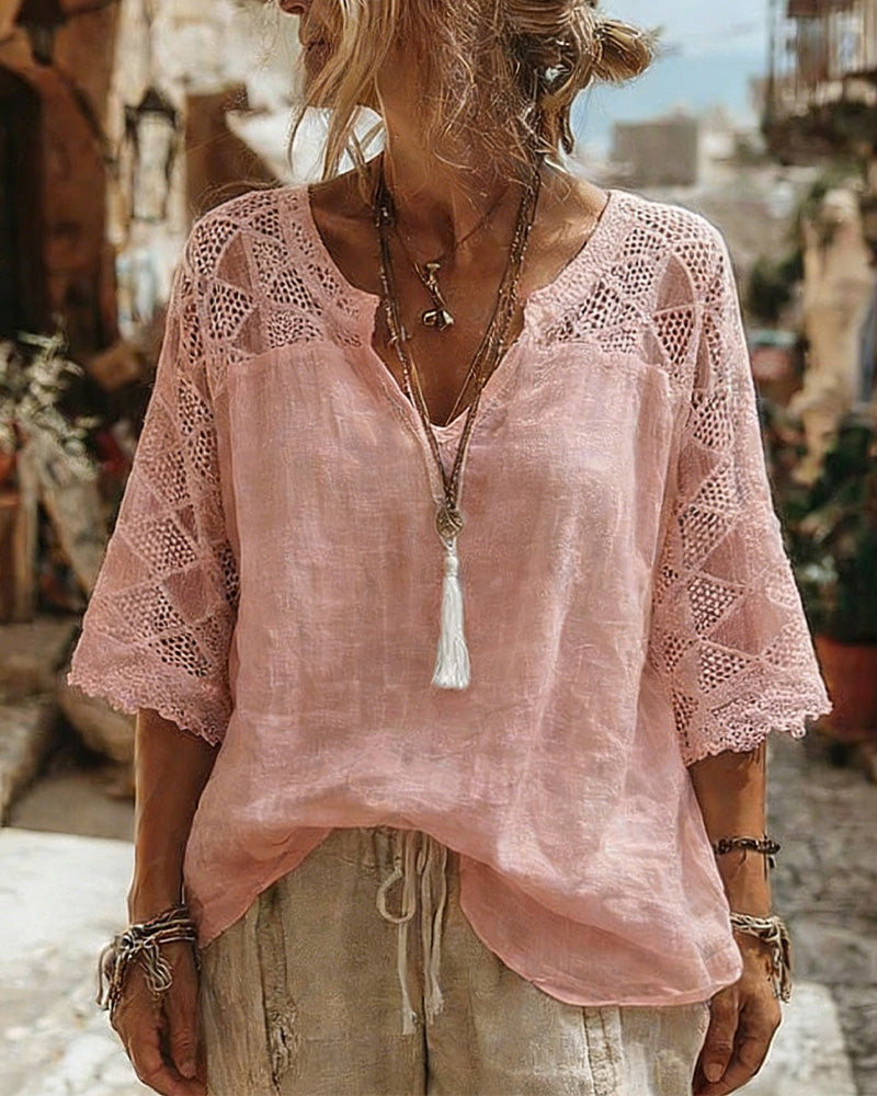 Cynthia™ | Blusa de Escote en V con Detalles de Encaje