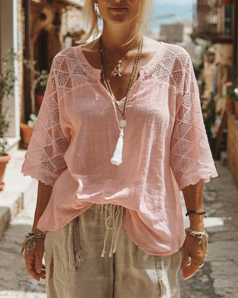 Cynthia™ | Blusa de Escote en V con Detalles de Encaje