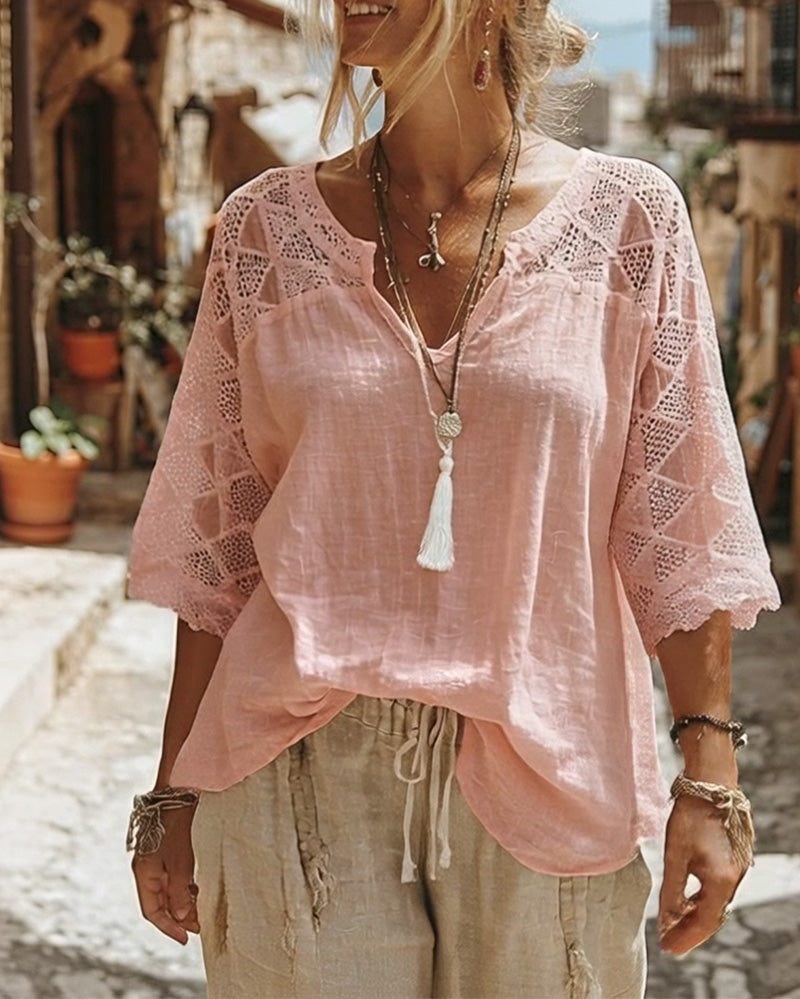 Cynthia™ | Blusa de Escote en V con Detalles de Encaje