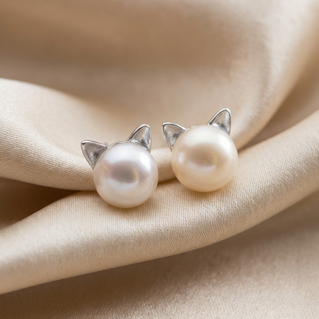 "Perfectamente Elegante" Pendientes de Perlas de Gato en Plata de Ley
