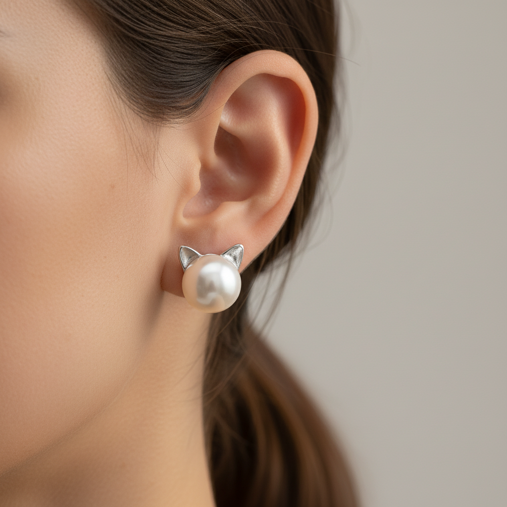 "Perfectamente Elegante" Pendientes de Perlas de Gato en Plata de Ley
