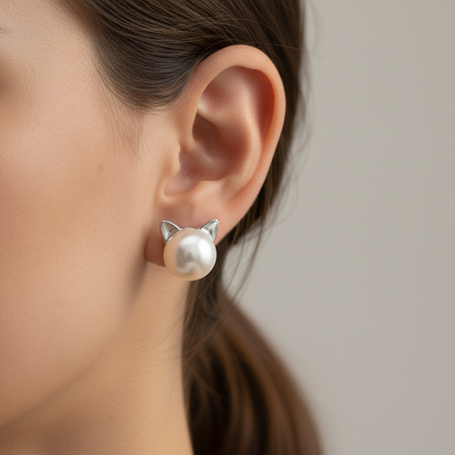 "Perfectamente Elegante" Pendientes de Perlas de Gato en Plata de Ley