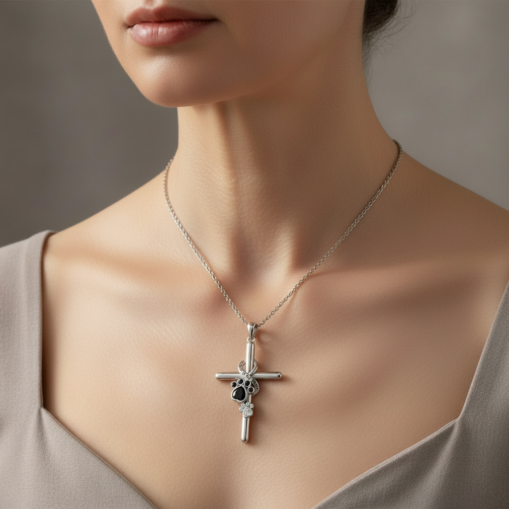 Collar de Patita y Cruz de Plata Esterlina 925