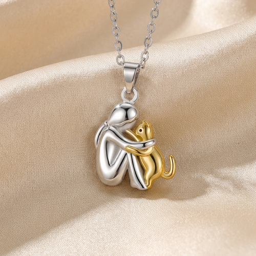 "Para Siempre en Tu Corazón" Collar con Colgante de Abrazo de Gato