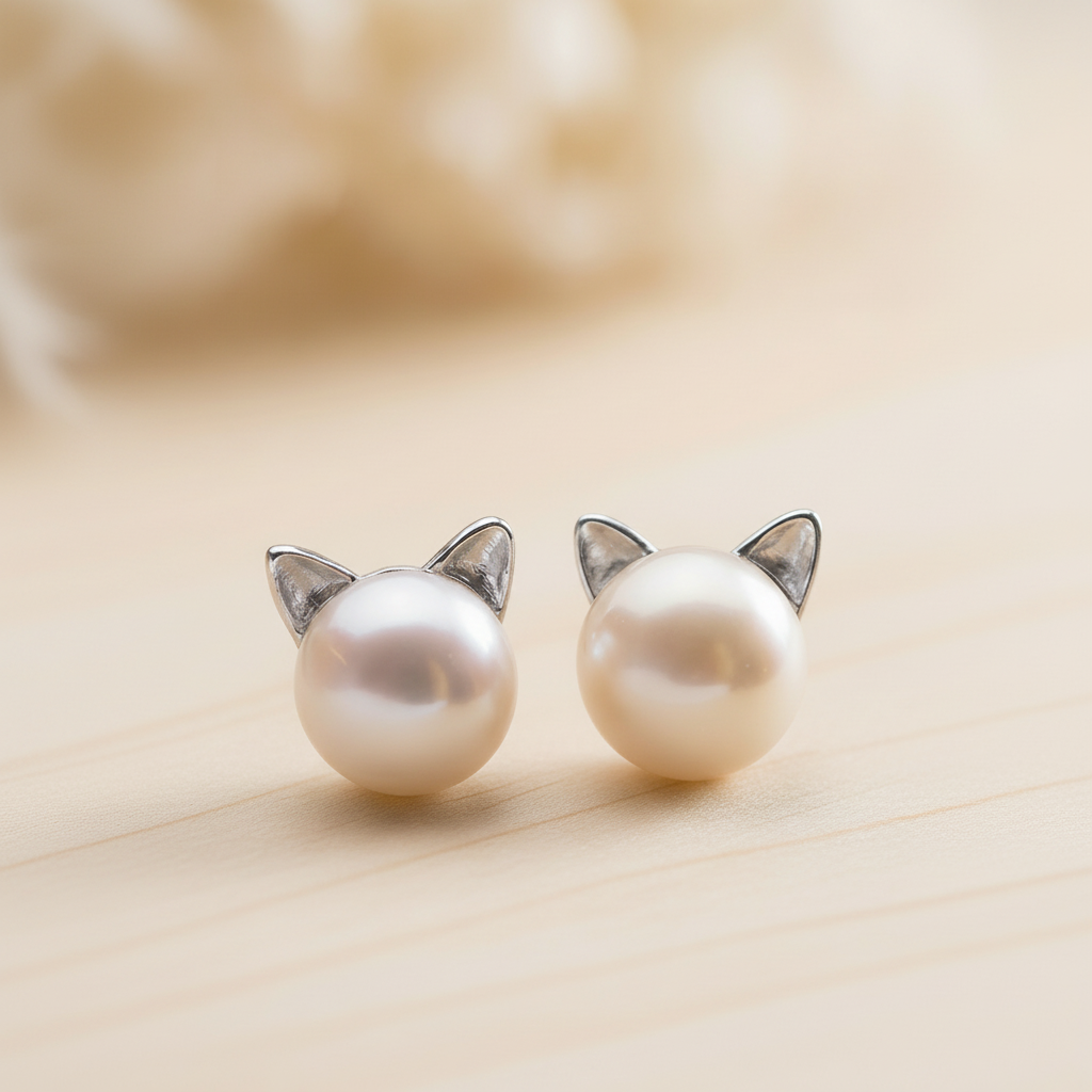 "Perfectamente Elegante" Pendientes de Perlas de Gato en Plata de Ley