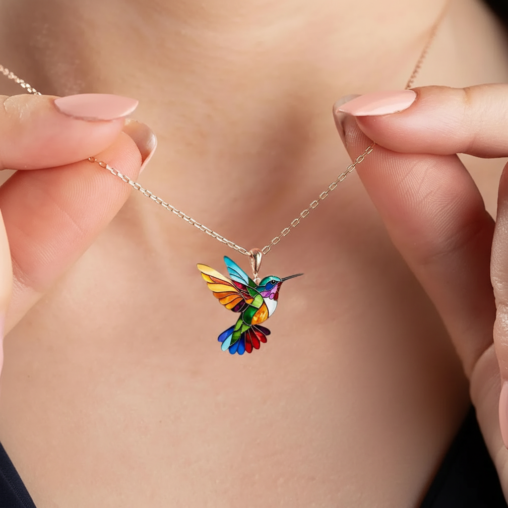 Collar de Colibrí Arcoíris - "La Alegría Toma Vuelo" Colgante Declarativo