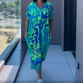 🔥 Letzter Tag! 50% Rabatt Damen Bedrucktes Freizeit-Maxikleid 💙 V-Ausschnitt, locker & bequem für Alltag & Urlaub