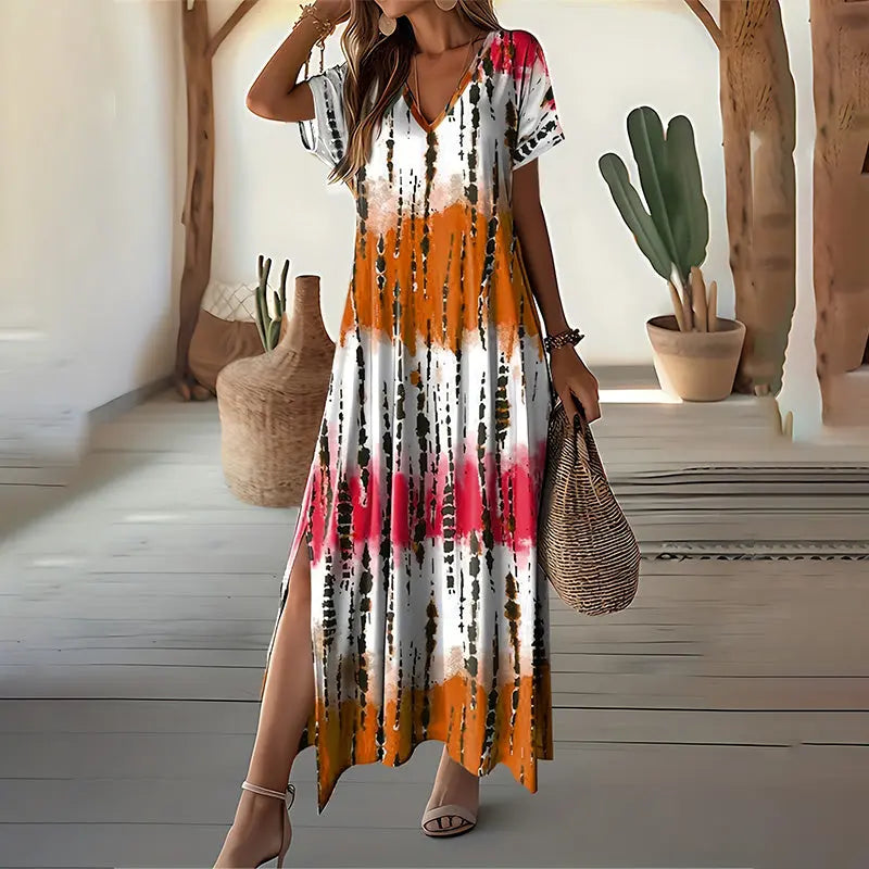 🏖️🌸Sommer Heiß Verkauf 50% Rabatt💃Kausal V-Ausschnitt Gradient Kleid für Damen